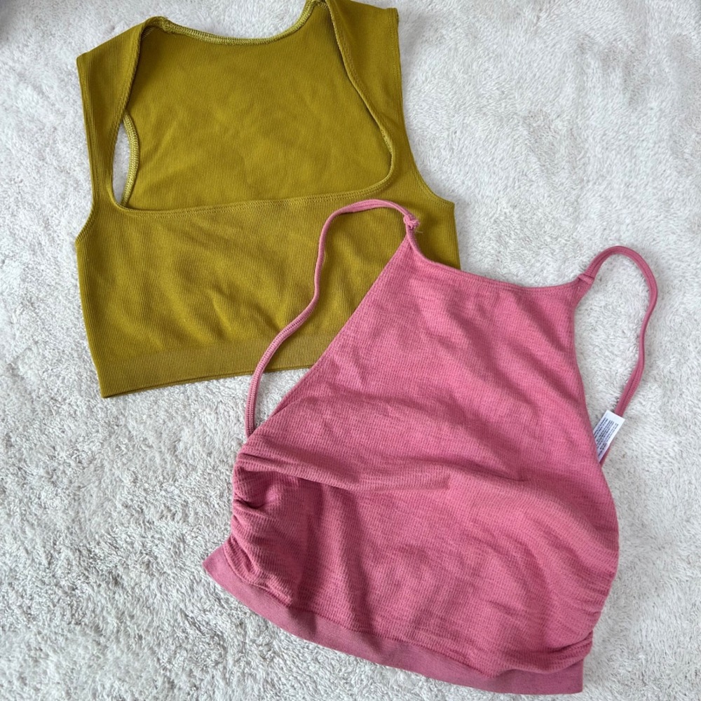 Out From Under Urban Outfitters Seamless Crop Top Bundle Green Pink XS/S
